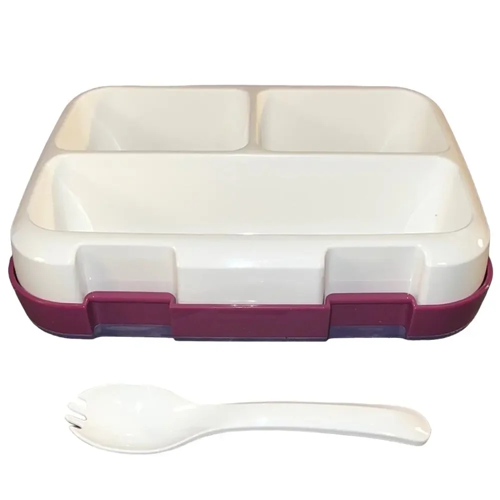 NWOT NWOB Bento Lunch Box Leakproof Purple 3 Compartments BPA-Free w/ Spork